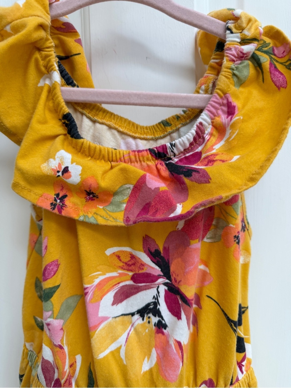 The Children's Place Girls S 5 6 Yellow Floral Ruffle Shoulder Dress - Picture 2 of 7